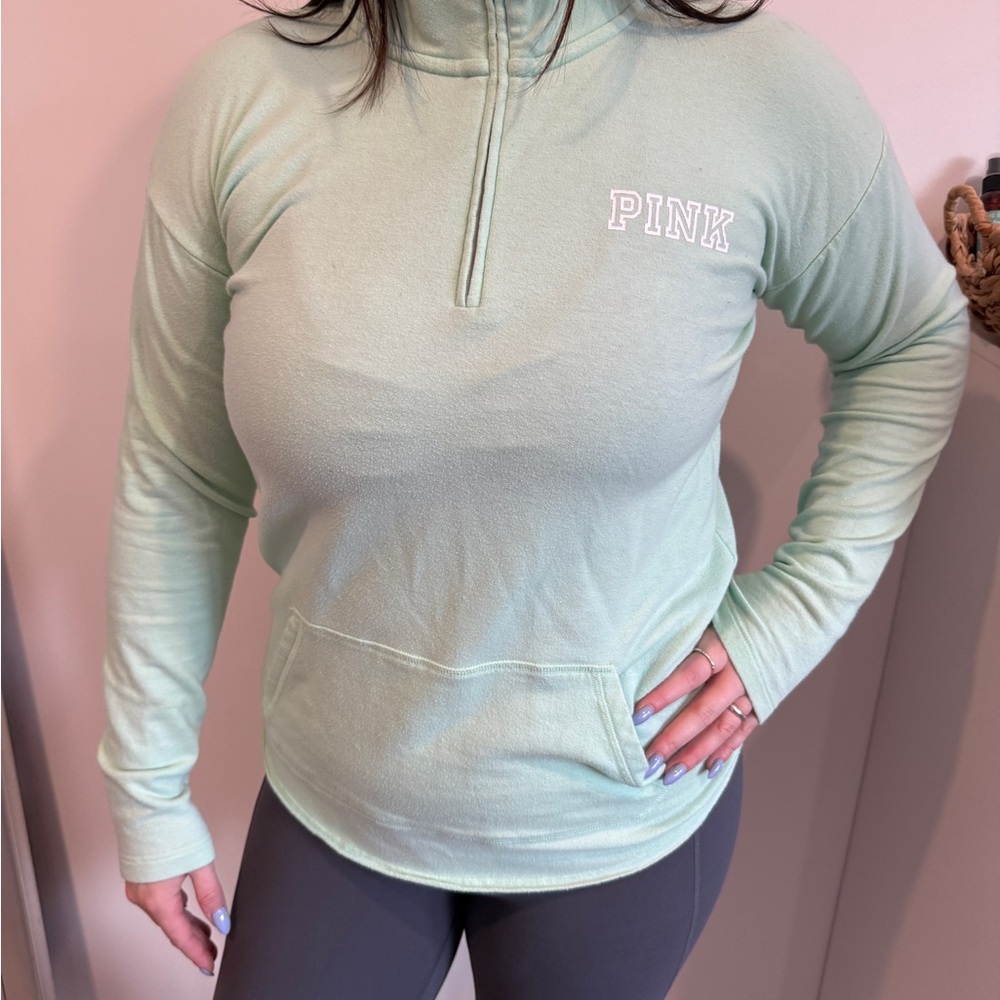 PINK Victoria's Secret Light Green Half-Zip Sweatshirt